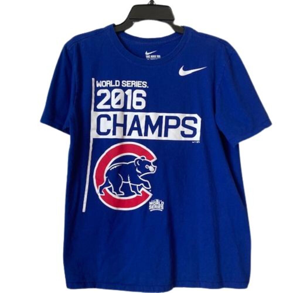 Nike Chicago Cubs 2016 World Series Champs T-Shirt Mens Medium Short Sleeve Blue